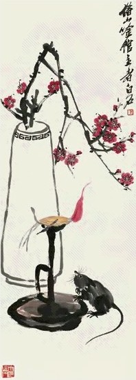 齐白石 烛台老鼠 立轴 设色纸本