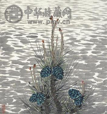 吴冠中 1976年作 松与海 镜心 设色纸本