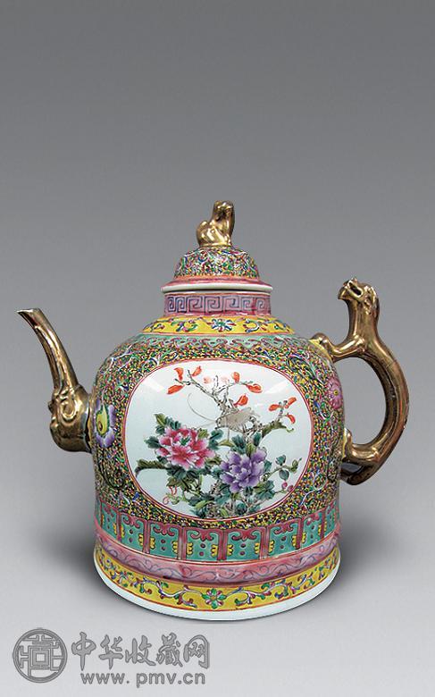 粉彩花卉鎏金茶壶