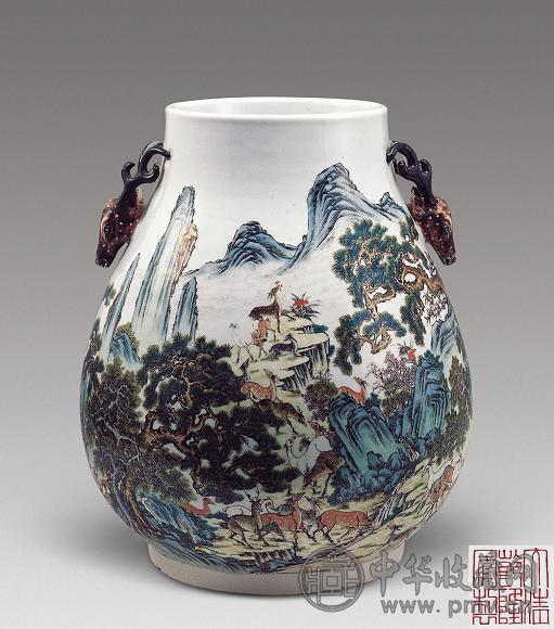 清晚期 粉彩百鹿尊(1件)