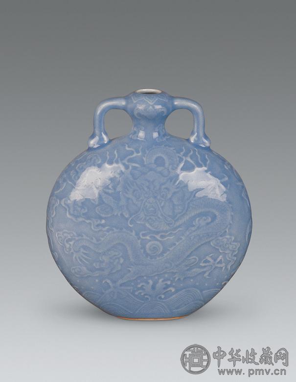 清 天青釉龙纹扁壶