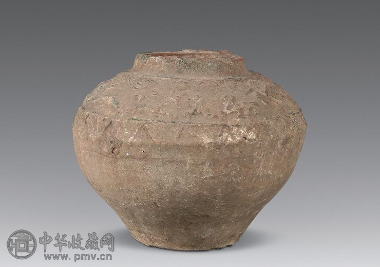 汉 绿釉浮雕陶罐