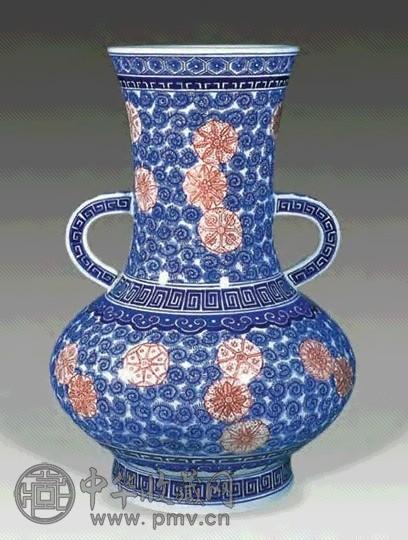 青花加紫双耳尊