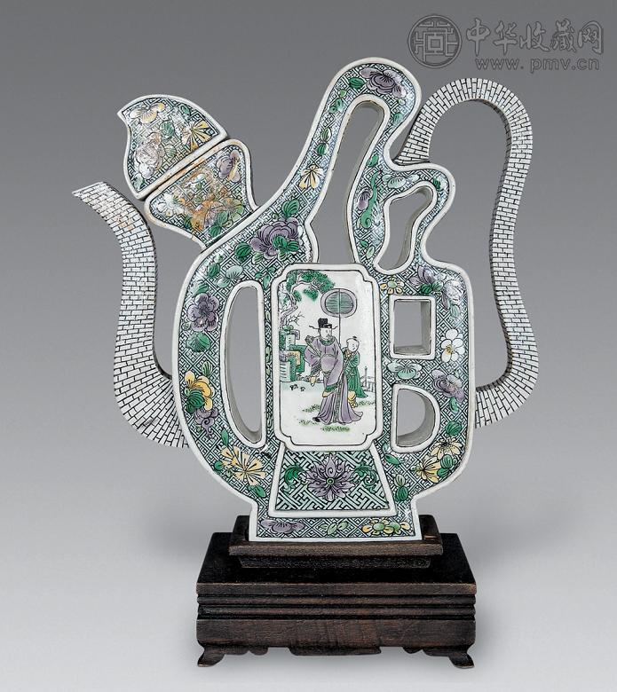 民国 素三彩人物执壶