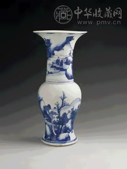 清康熙 青花山水纹花觚