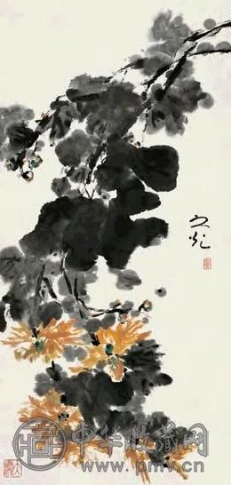 谢之光 菊花 立轴 设色纸本