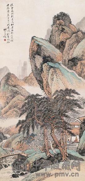 汪琨 山屋问道图 立轴 设色纸本