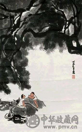 李可染 牛背闲话 镜心 设色纸本