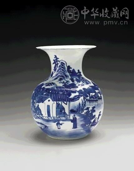 清光绪 青花渔樵耕读纹石榴尊