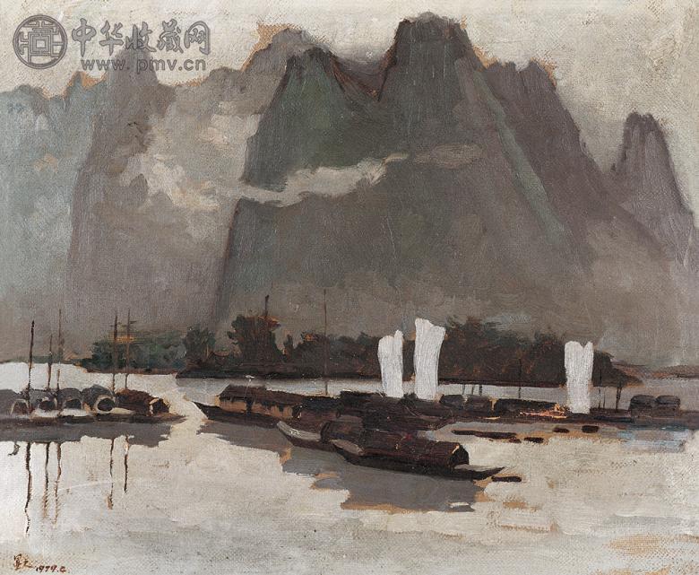 黄显之 1979年作 漓江船影 布面 油画