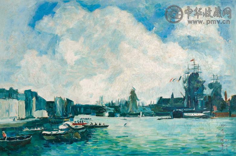 沙耆 1987年作 港口 布面 油画