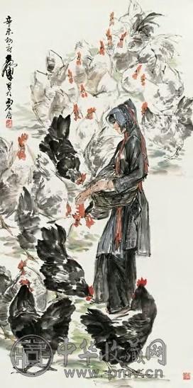 黄胄 养鸡人家 镜心