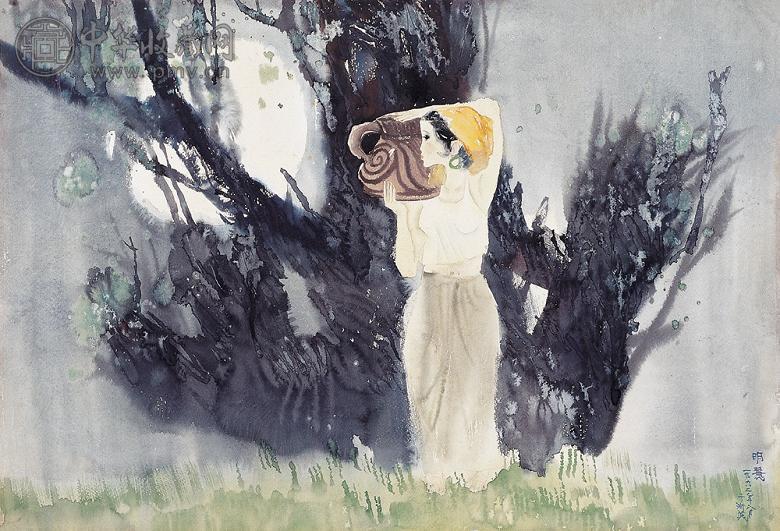 徐明慧 汲水图 纸本 水彩