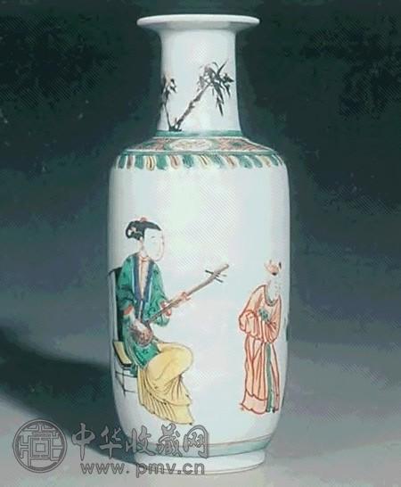 清康熙 五彩士女弄琴图观音尊