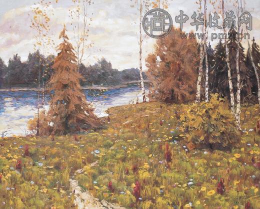 孙国歧 湖畔风景 布面 油画