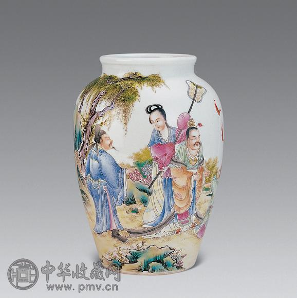 民国 粉彩人物纹太白罐