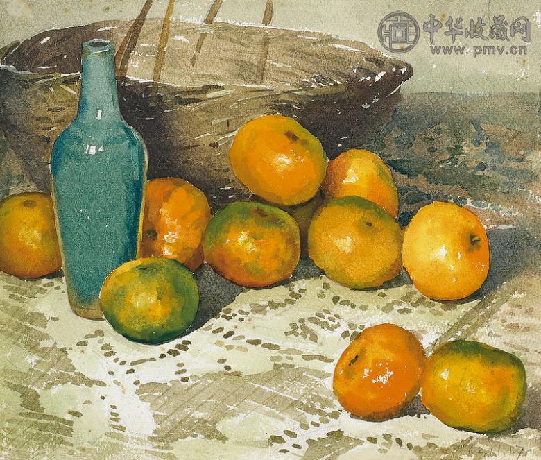 费以复 桔子静物 纸本 水彩