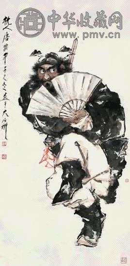 唐云 1984年作 钟馗摇扇图 立轴 设色纸本
