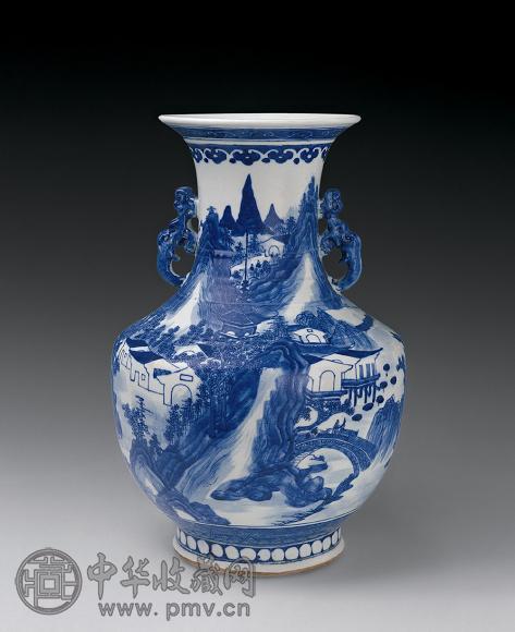 清光绪 青花山水纹双耳尊