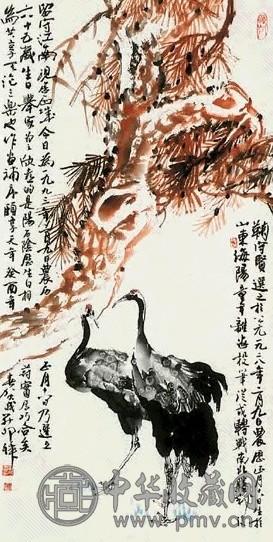 贺成 双鹤 立轴 设色纸本