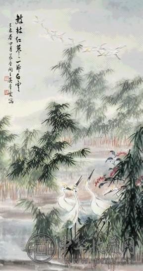 吴青霞 白鹭图 立轴 设色纸本