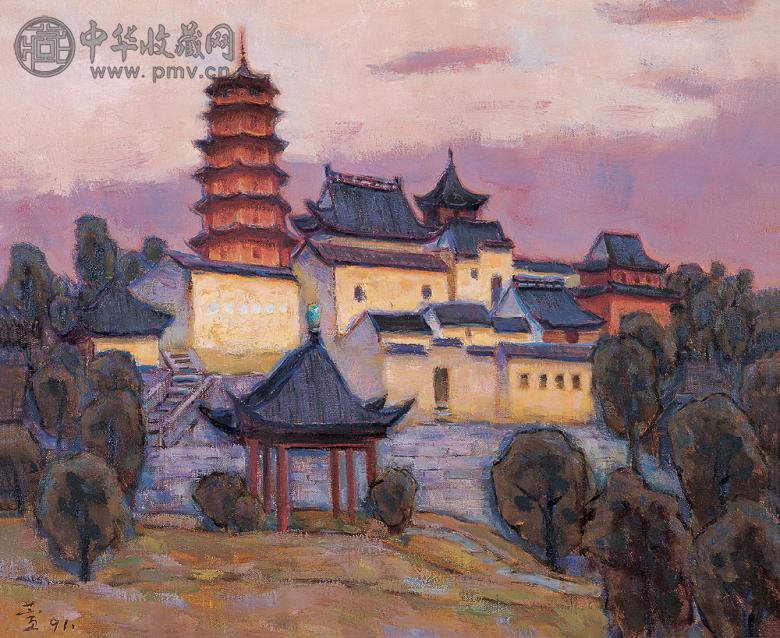 徐君萱 1991年作 金山寺 布面 油画