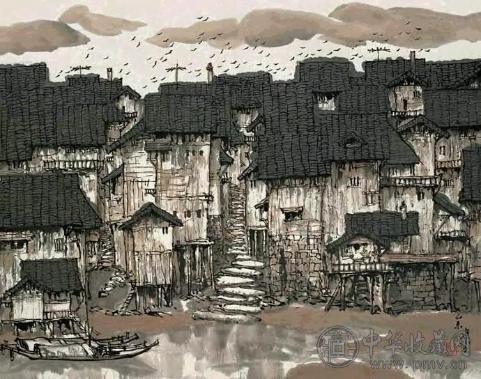 王维宝 1979年作 河畔山居 立轴 设色纸本