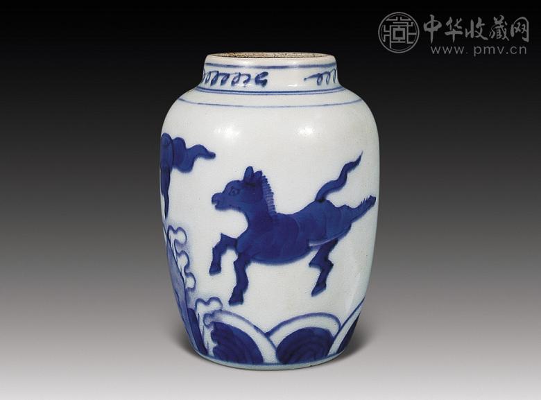 明天启 青花海马小罐