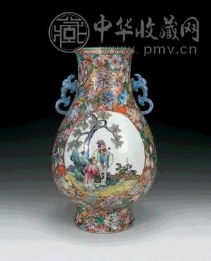 民国 粉彩开光人物双耳尊