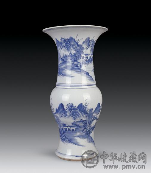 清康熙 青花山水人物凤尾尊