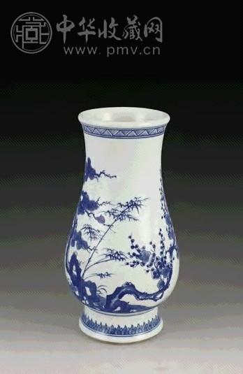 清 青花岁寒三友琵琶尊