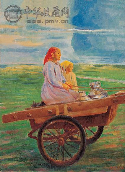 龙力游 马车 布面油画