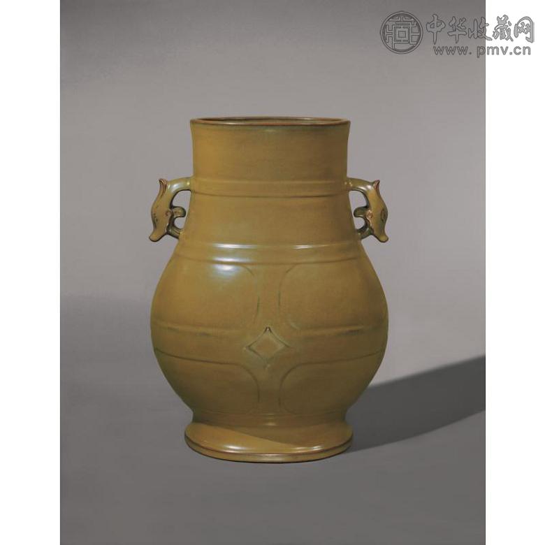 清乾隆 茶叶末釉双龙耳汉壶尊