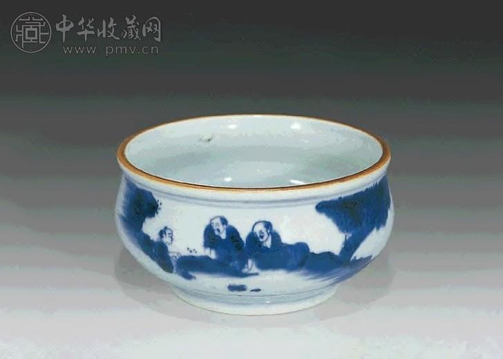 清顺治 青花人物香炉