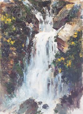 李新 泰山溪水 布面 油画