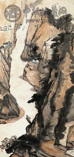 近现代 谢之光 峡江帆影 轴