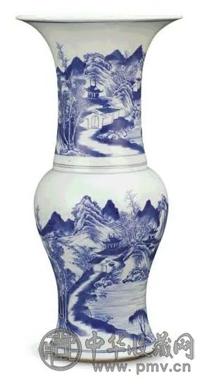 清 康熙 青花山水纹凤尾尊