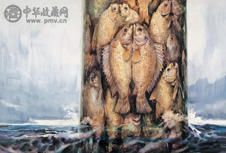 郭连训 鱼之柱 纸本 水彩