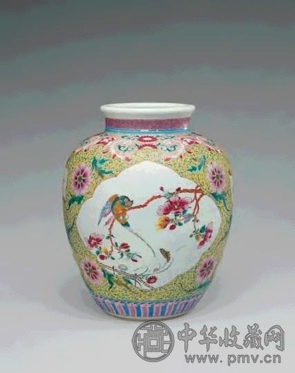 清乾隆 粉彩开光花鸟纹尊