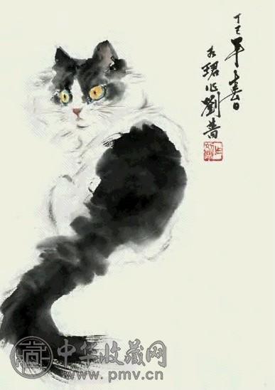 刘蔷 猫 镜心 设色