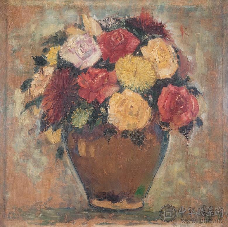 汪亚尘 瓶花 布面 油画