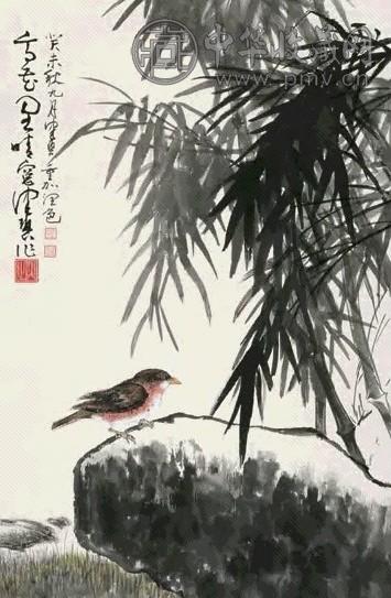 陈佩秋 青篁雀鸣图立轴设色纸本