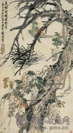 王梦白 1916年作 花鸟 立轴 设色纸本