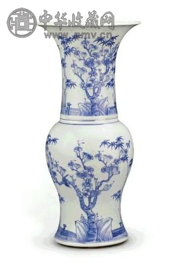 清 康熙 青花松竹梅纹凤尾尊