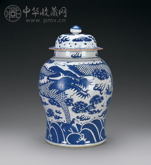 清乾隆 青花龙纹将军罐