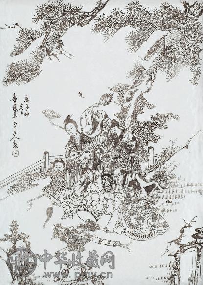 1900年 刻瓷八仙图瓷板