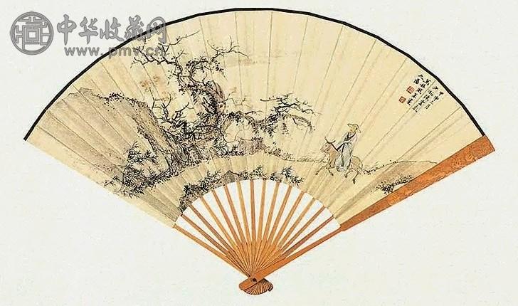 近现代 陈少梅 秋风策蹇 成扇