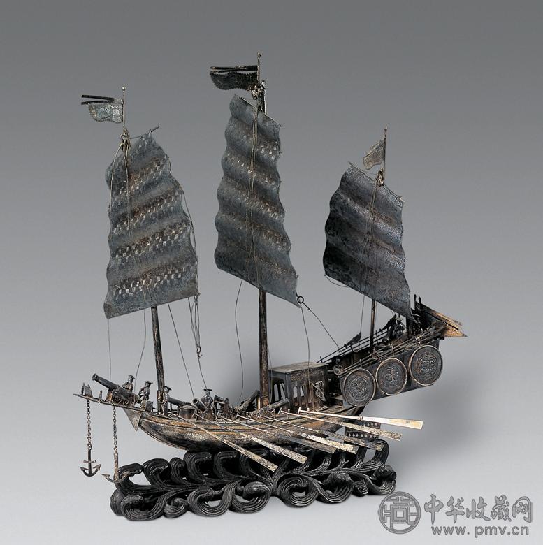清 银制三帆舰船模型