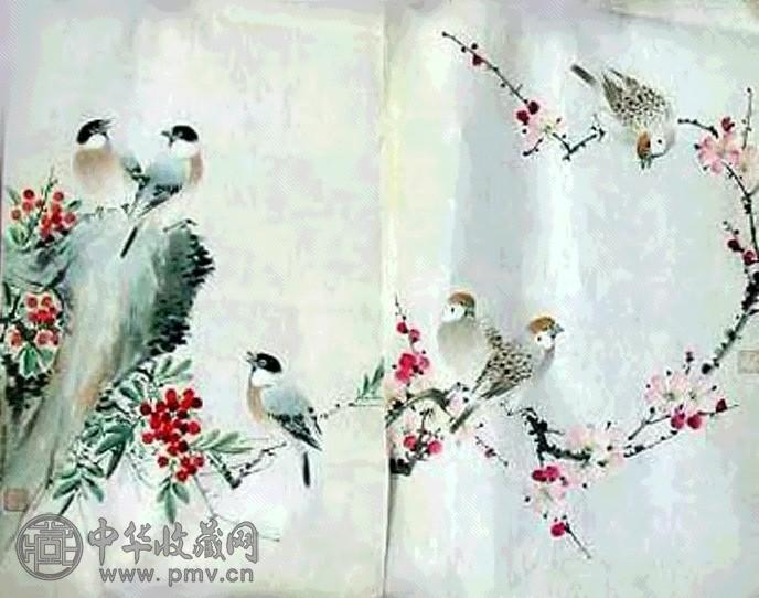 颜伯龙 花鸟(2件) 镜心 设色纸本