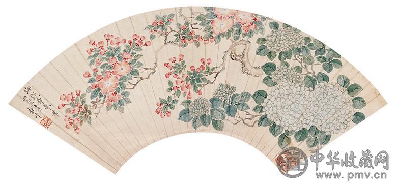 恽寿平 己未(1659年)作 花卉扇面 立轴 设色纸本